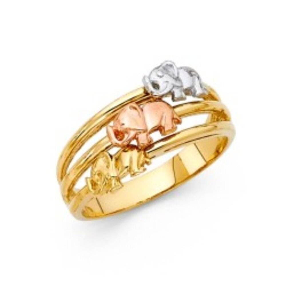 14K Yellow Rose White Gold Elephant Fancy Ring